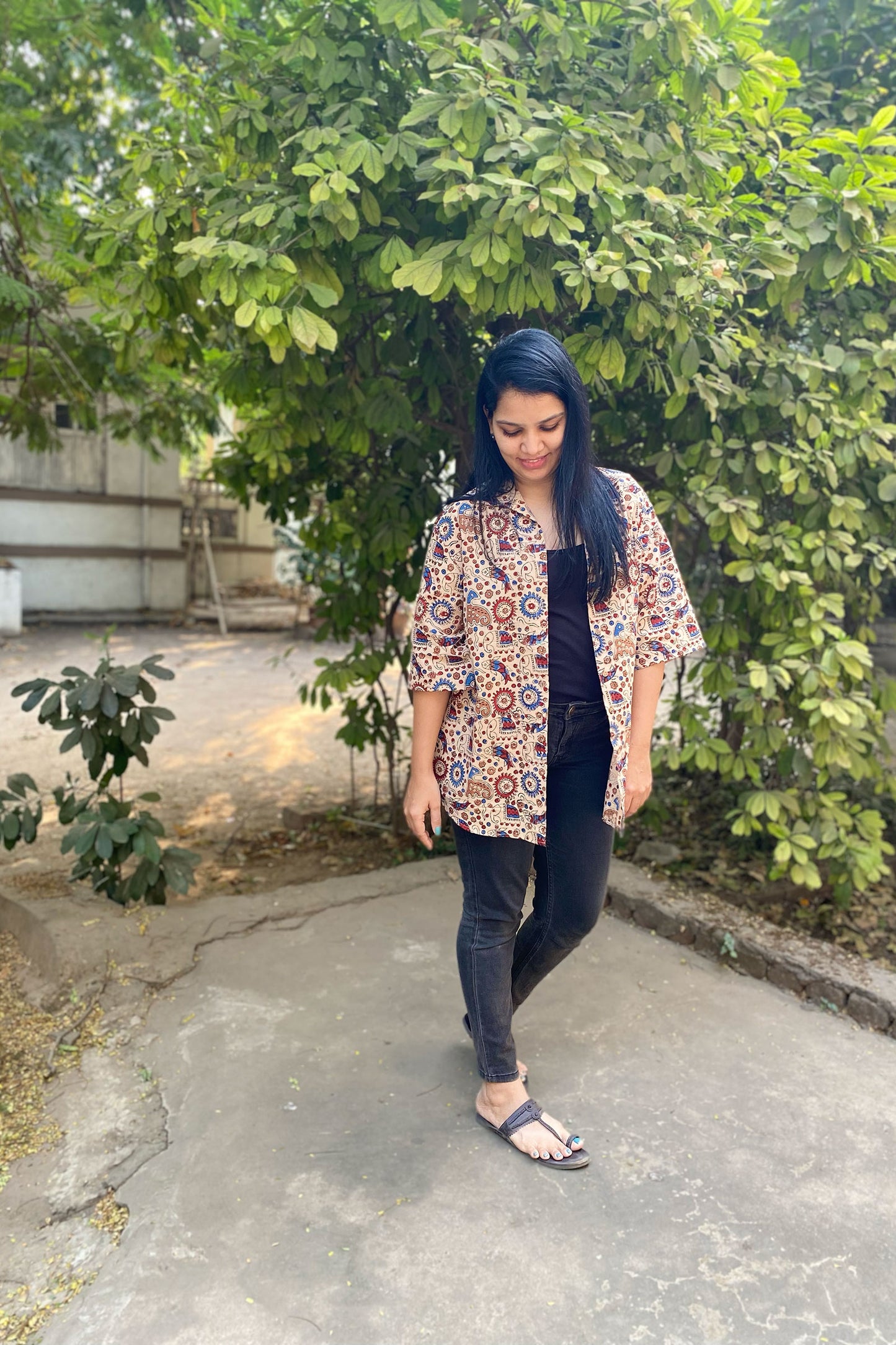 Traditional Elephant Print Collared Shirt