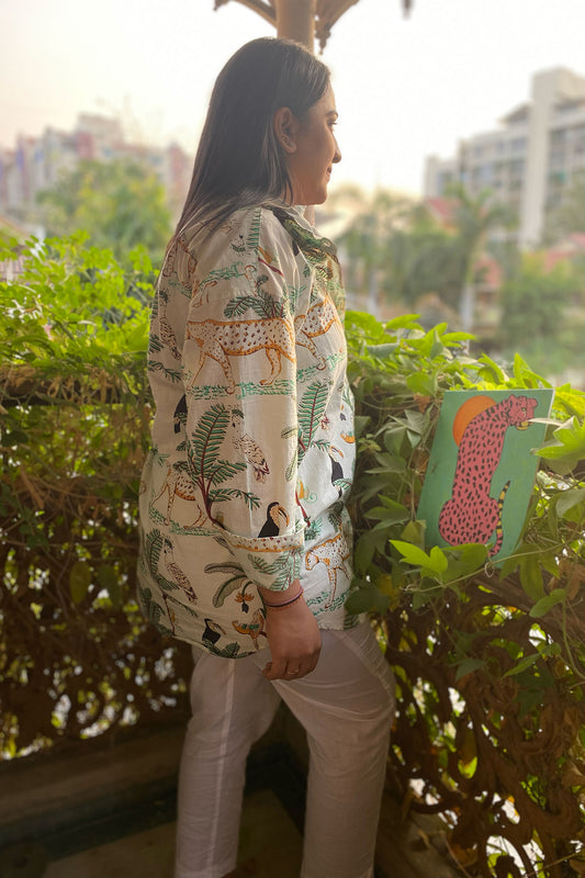 Off White Jungle Print Oversized Shirt