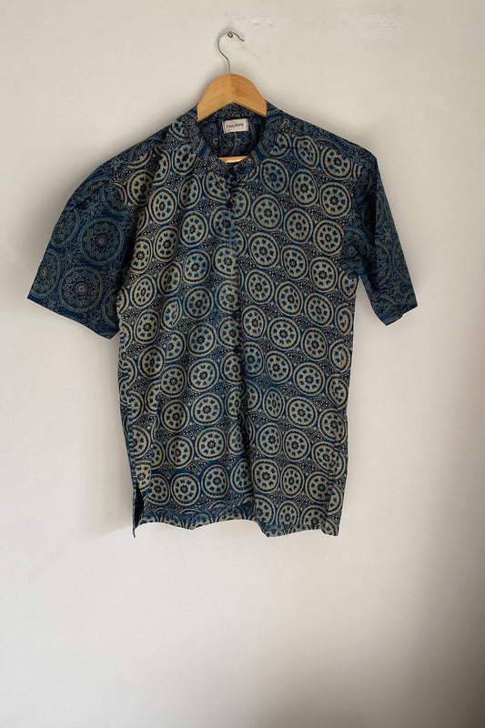 Blue Round Motif Dabu Shirt