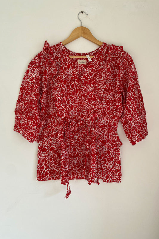 Red Floral Frilled Top