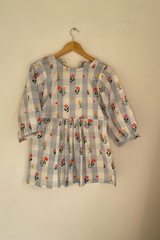 Blue Striped Red Floral Top