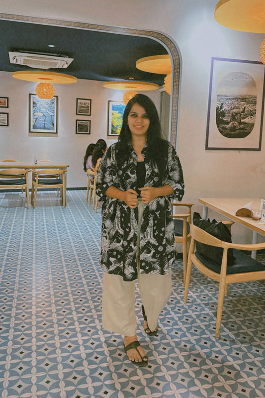 Black Jungle Print Oversized Shirt