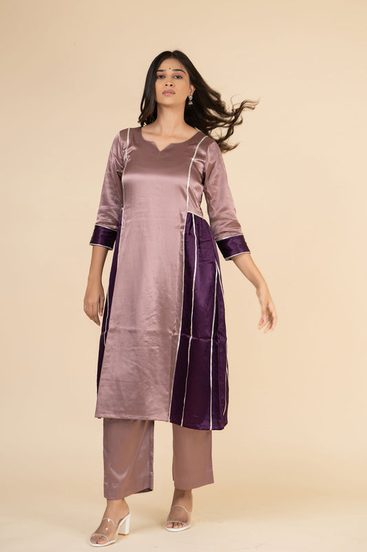 Lavender Side Gathered Kurta Set