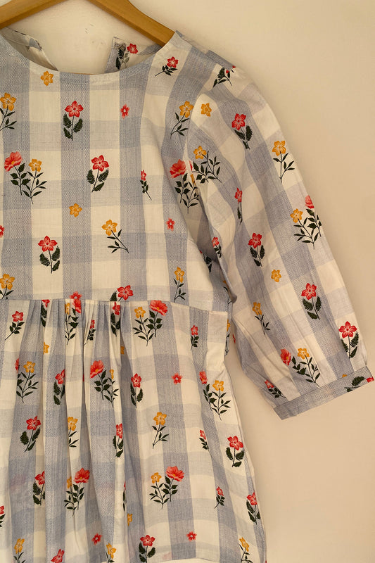 Blue Striped Red Floral Top