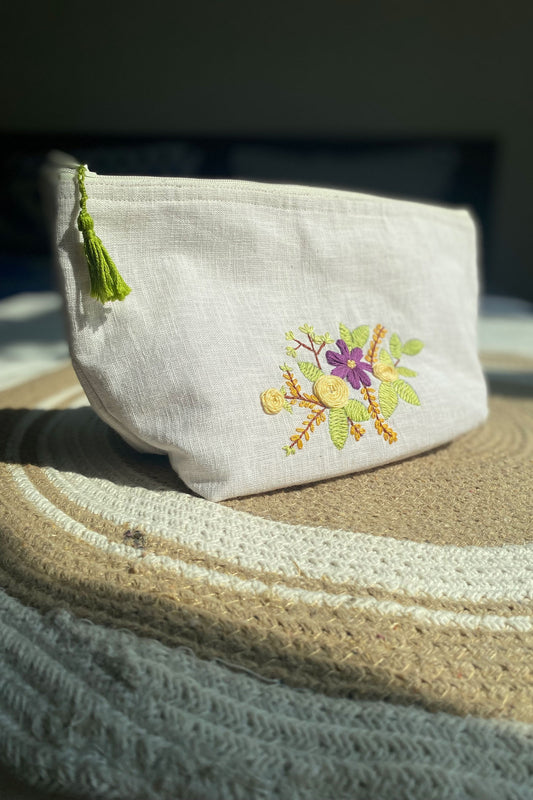 Purple Flower Embroidery Multi Purpose Big Pouch
