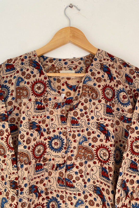 Traditional Elephant Print V-neck Shirt