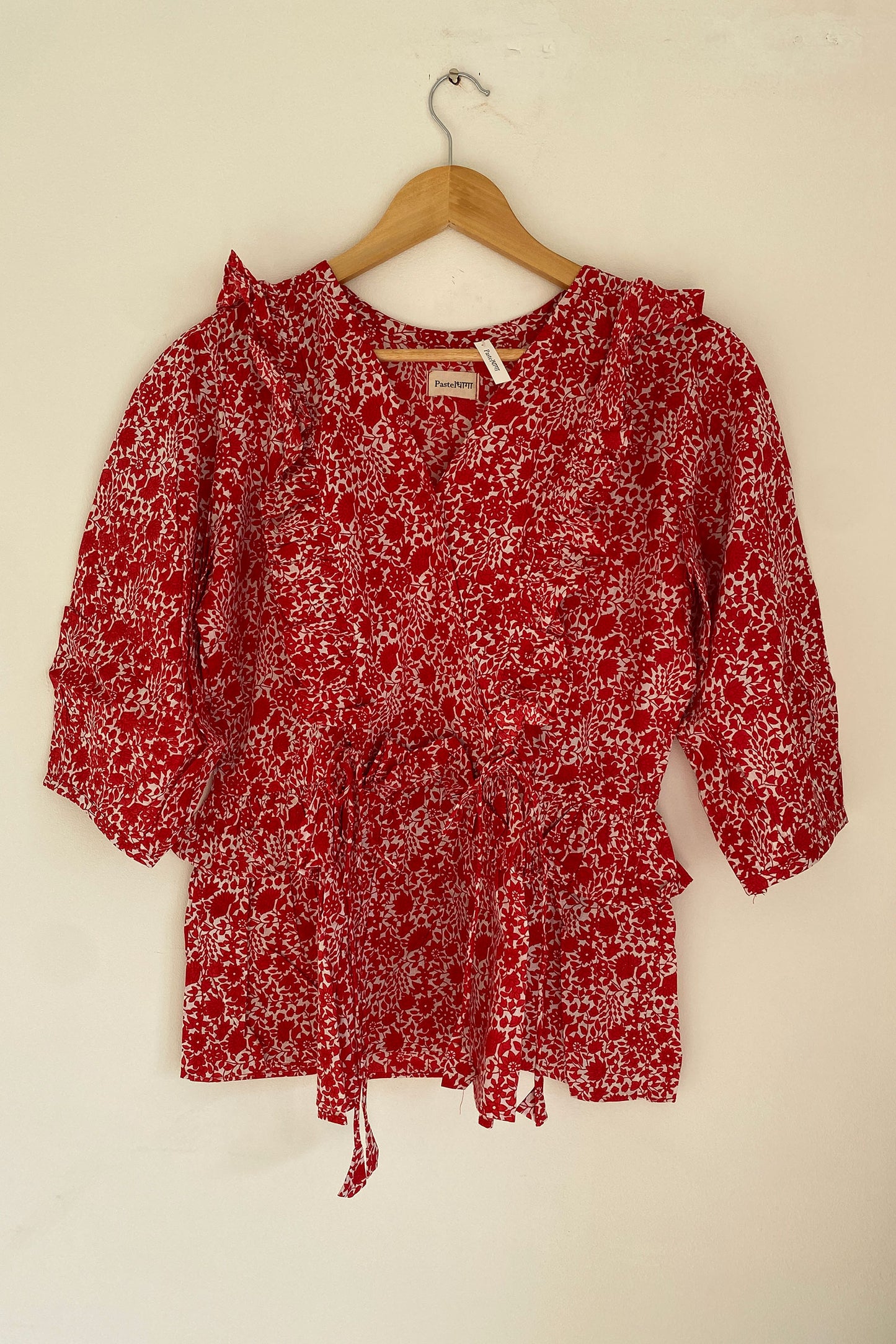 Red Floral Frilled Top