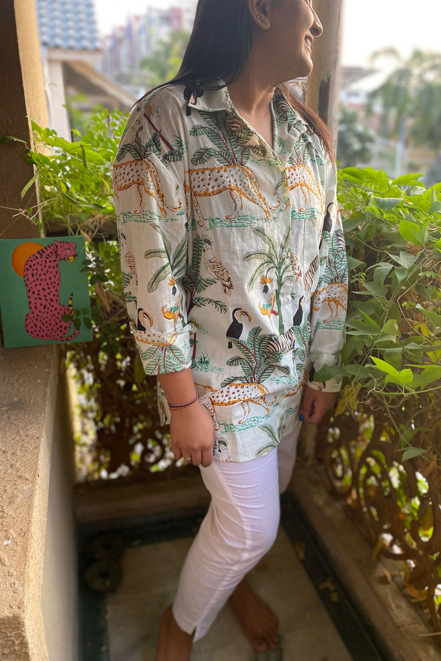 Off White Jungle Print Oversized Shirt