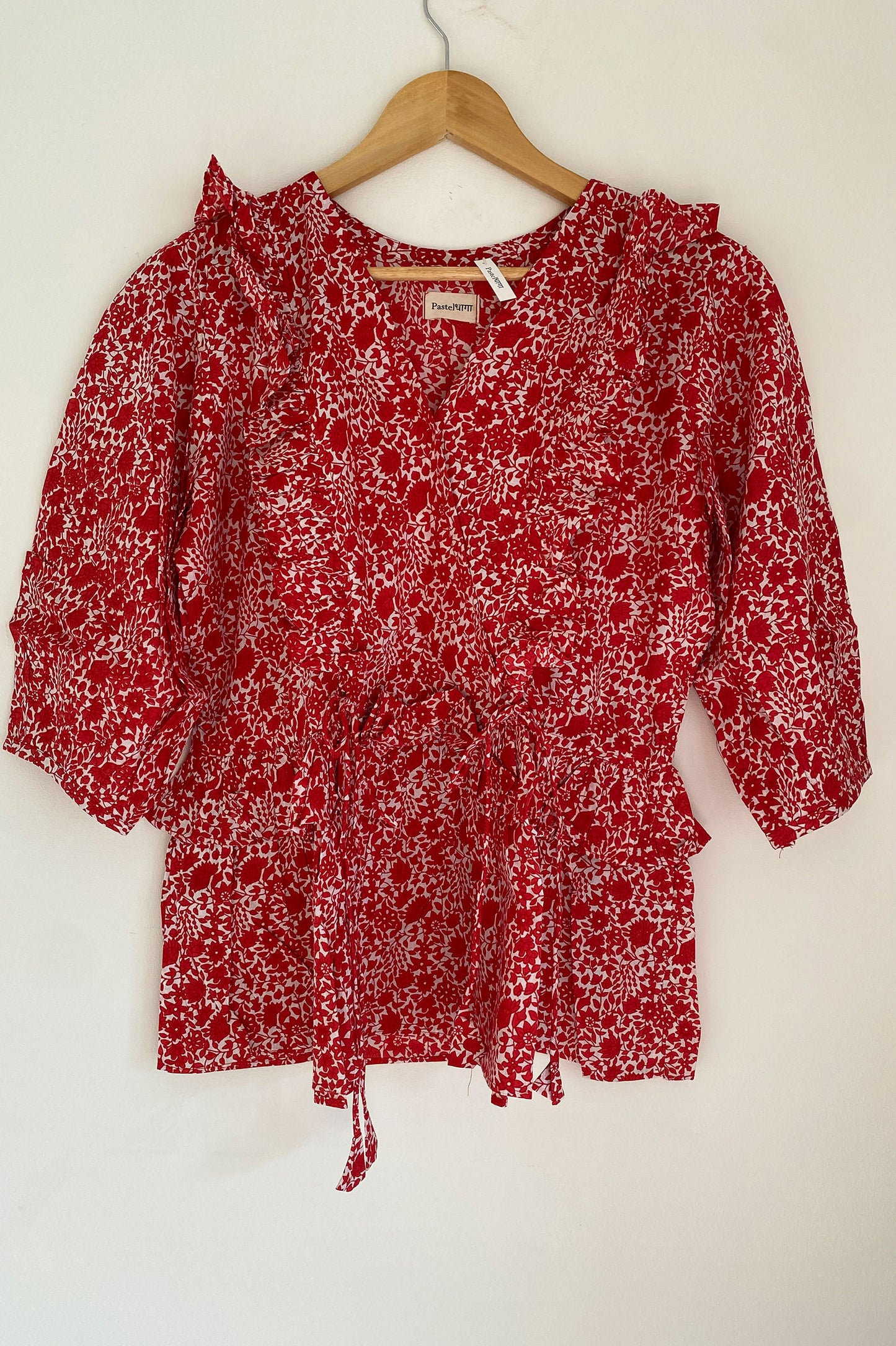 Red Floral Frilled Top