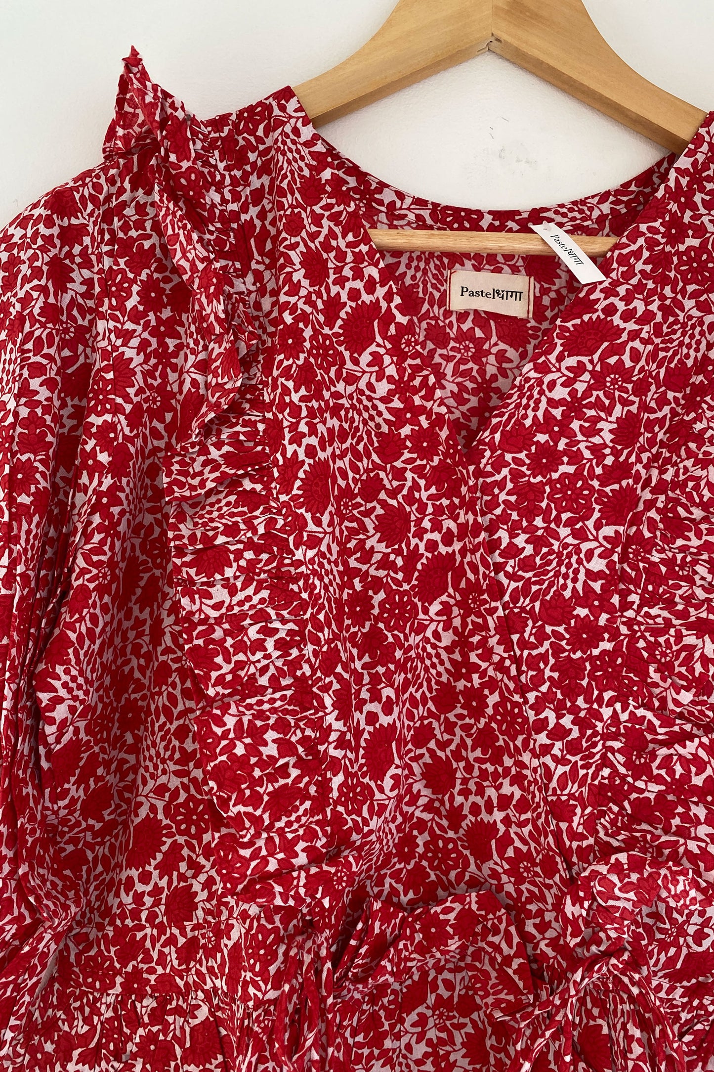 Red Floral Frilled Top