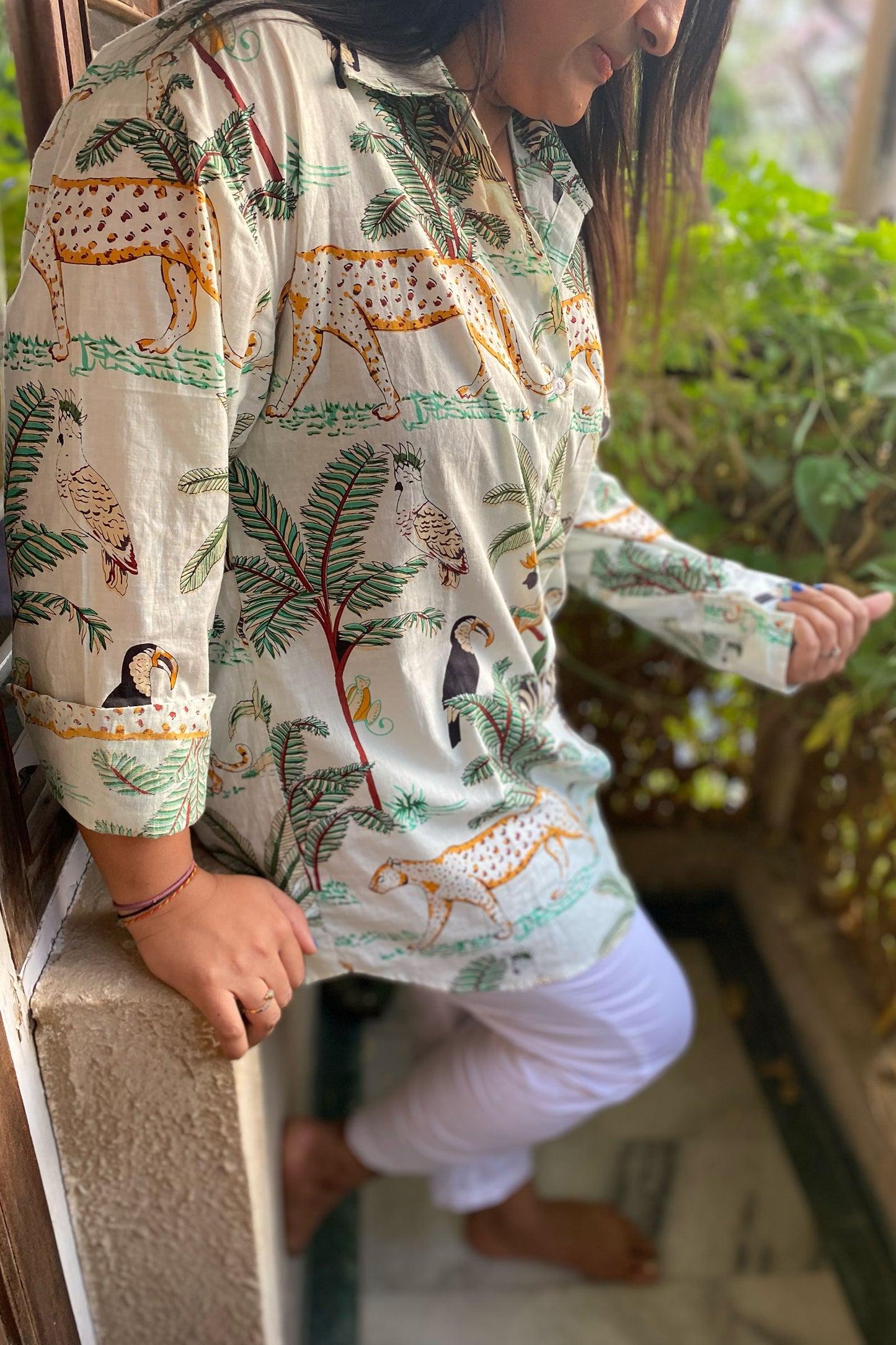 Off White Jungle Print Oversized Shirt