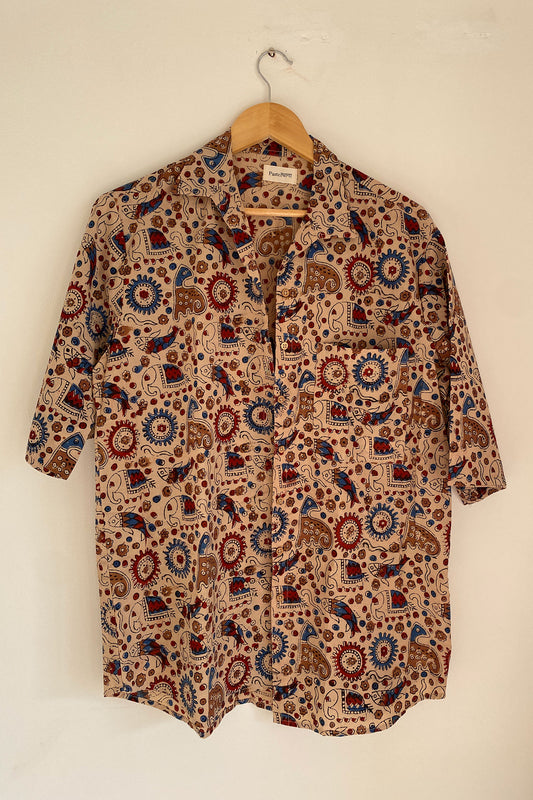 Traditional Elephant Print Collared Shirt