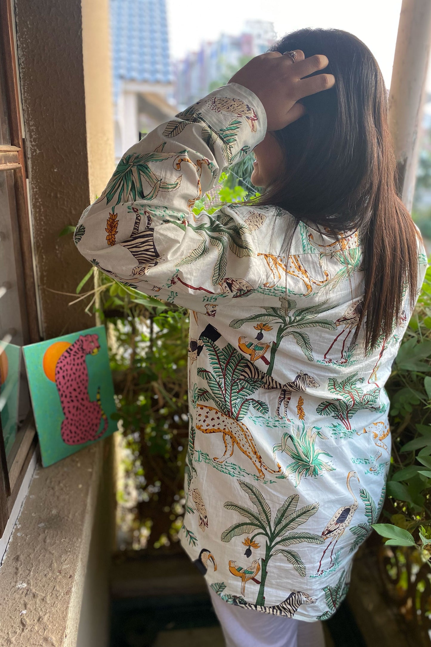 Off White Jungle Print Oversized Shirt