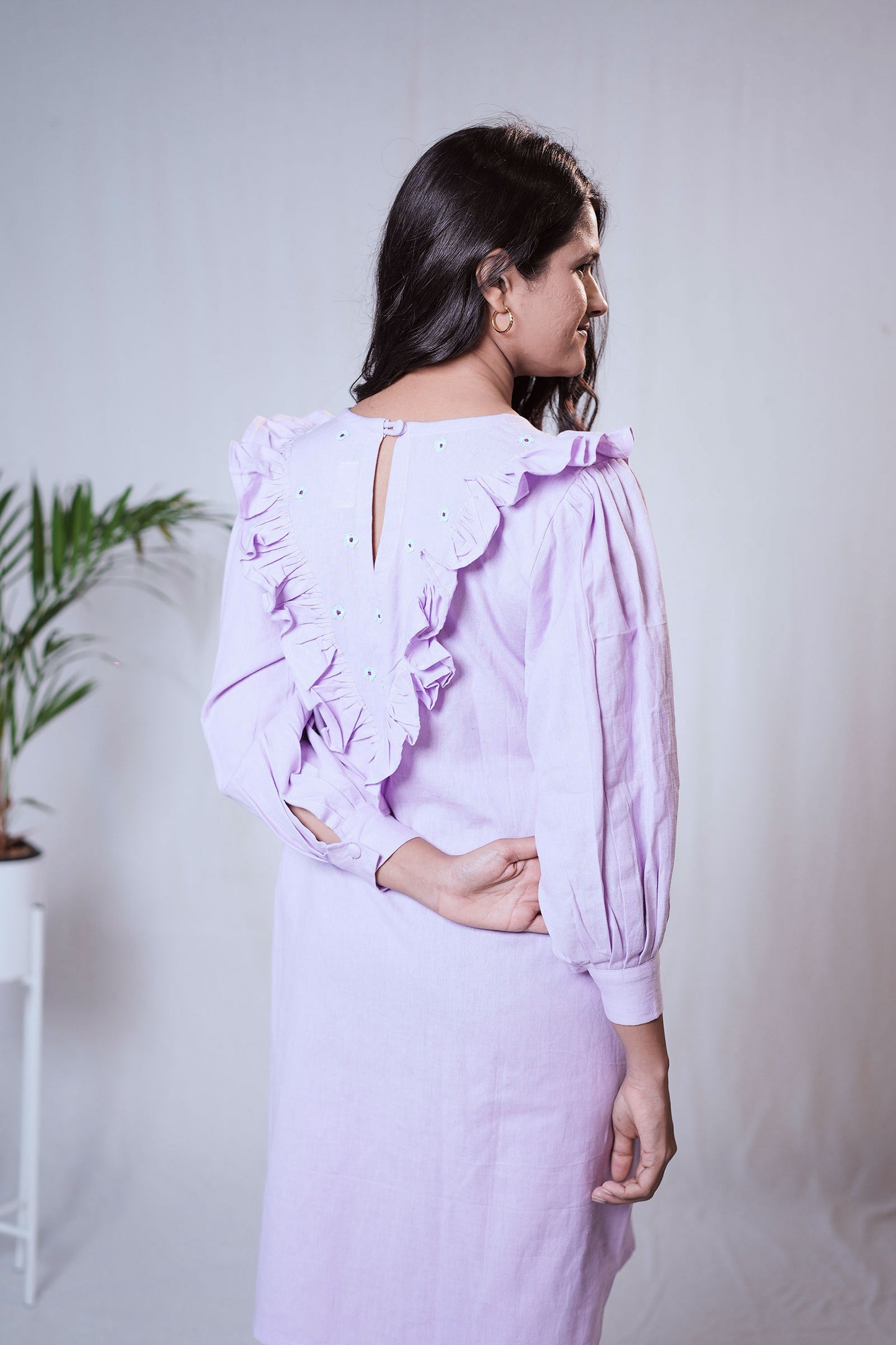 Lilac Ruffle Bloom Embroidered Dress