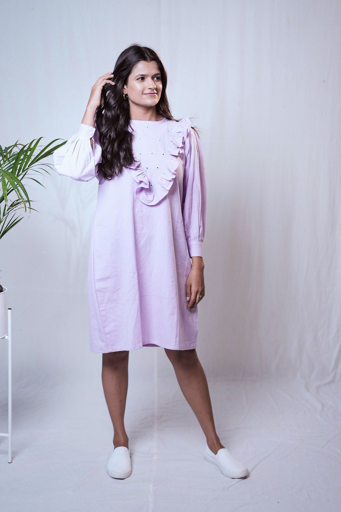 Lilac Ruffle Bloom Embroidered Dress