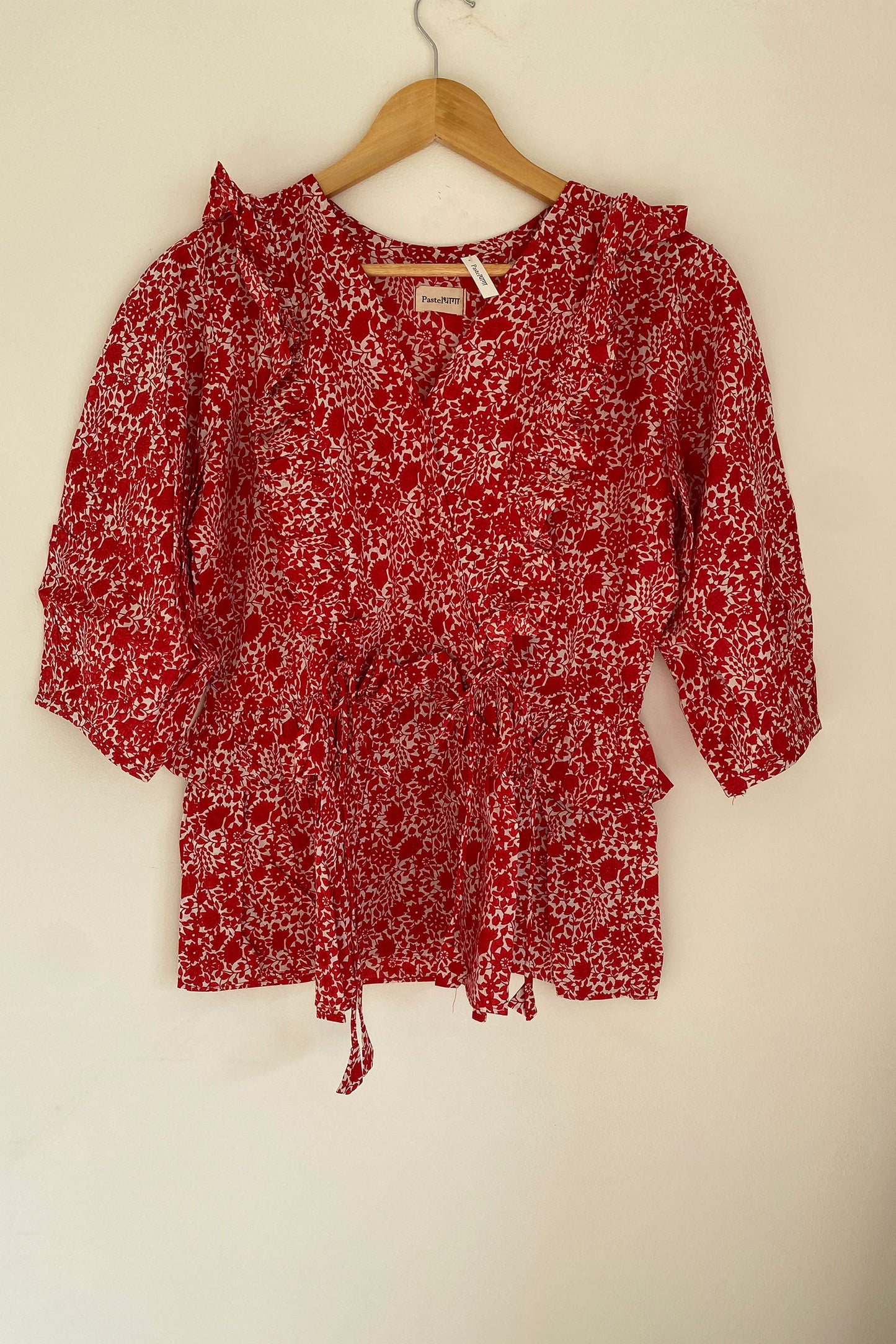 Red Floral Frilled Top