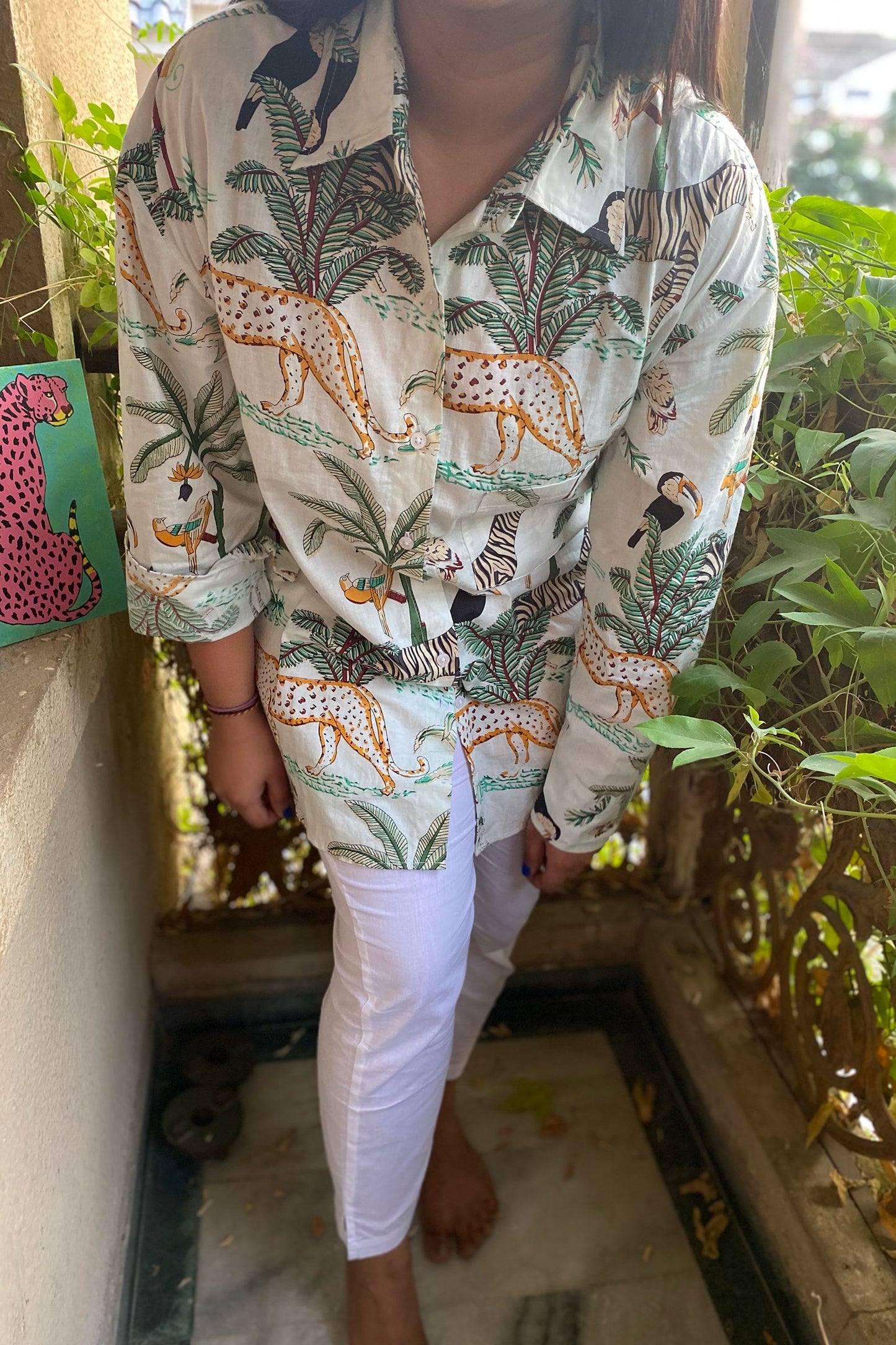 Off White Jungle Print Oversized Shirt