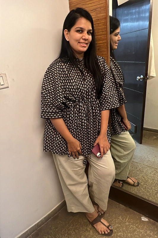 Charcoal Black Mango Printed Kaftan