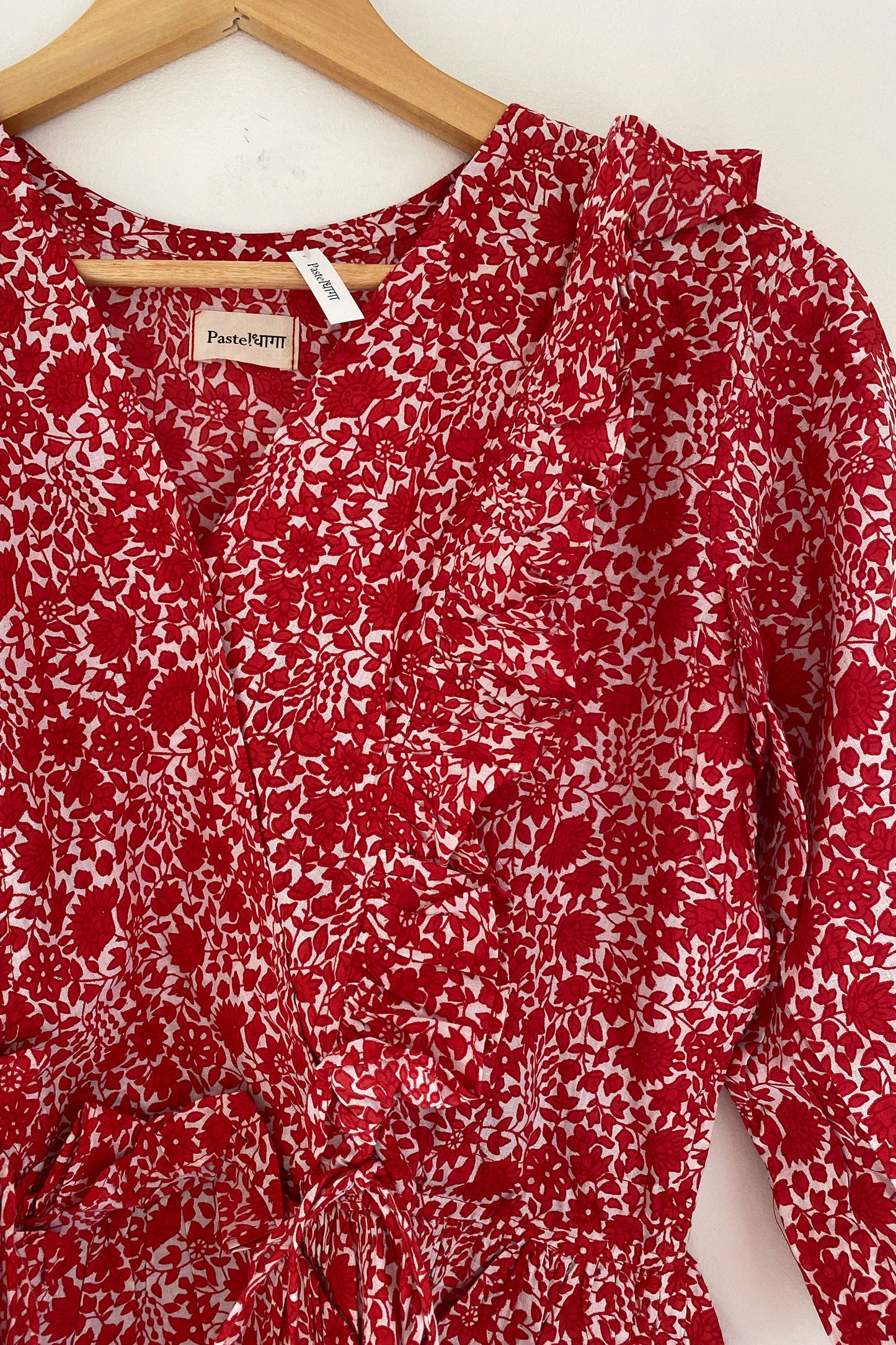 Red Floral Frilled Top