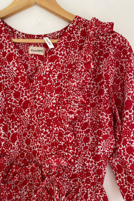 Red Floral Frilled Top