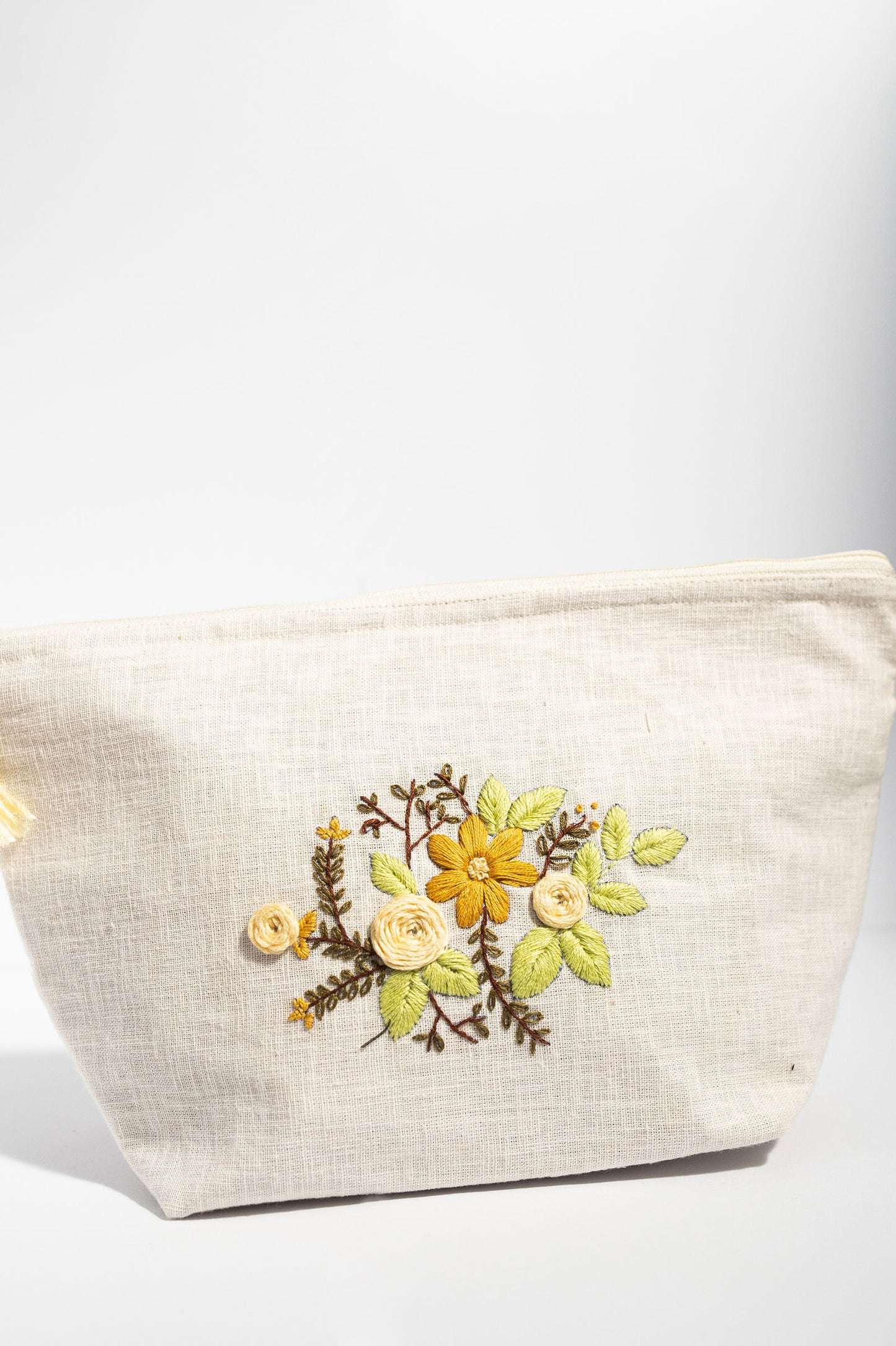 Yellow Flower Embroidery Multi Purpose Big Pouch