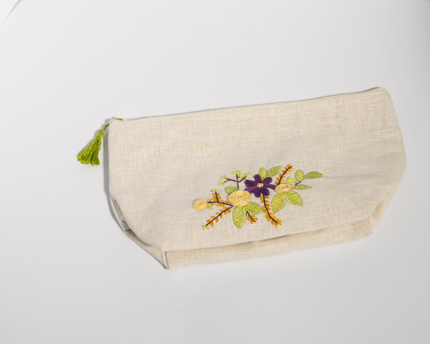Purple Flower Embroidery Multi Purpose Big Pouch