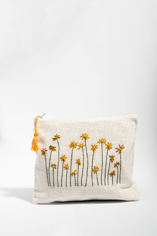 Yellow Daisies Garden Embroidery Multi Purpose Small Pouch