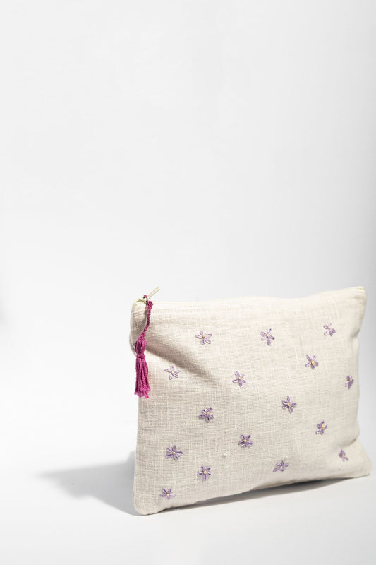 Lavender Daisies Embroidery Multi Purpose Small Pouch