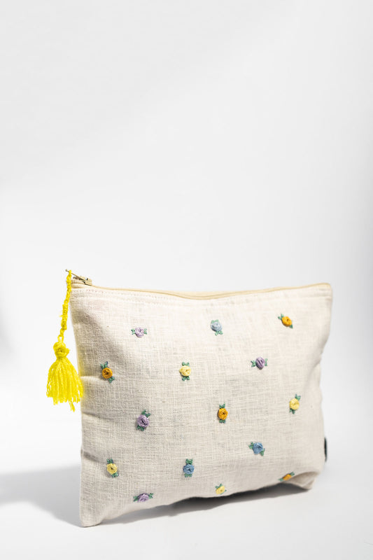 Pastel Roses Embroidery Multi Purpose Small Pouch
