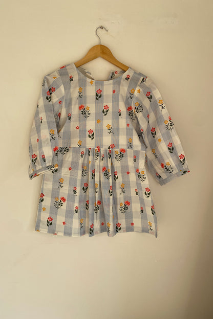 Blue Striped Red Floral Top