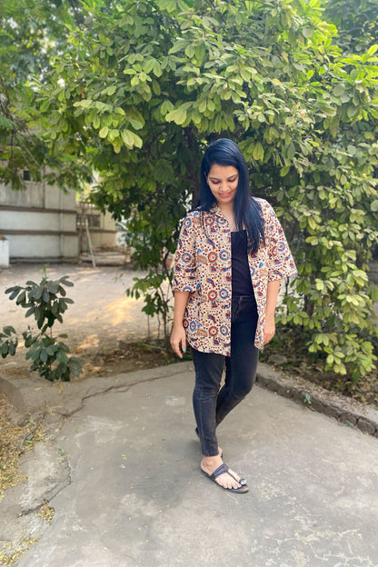 Traditional Elephant Print Collared Shirt