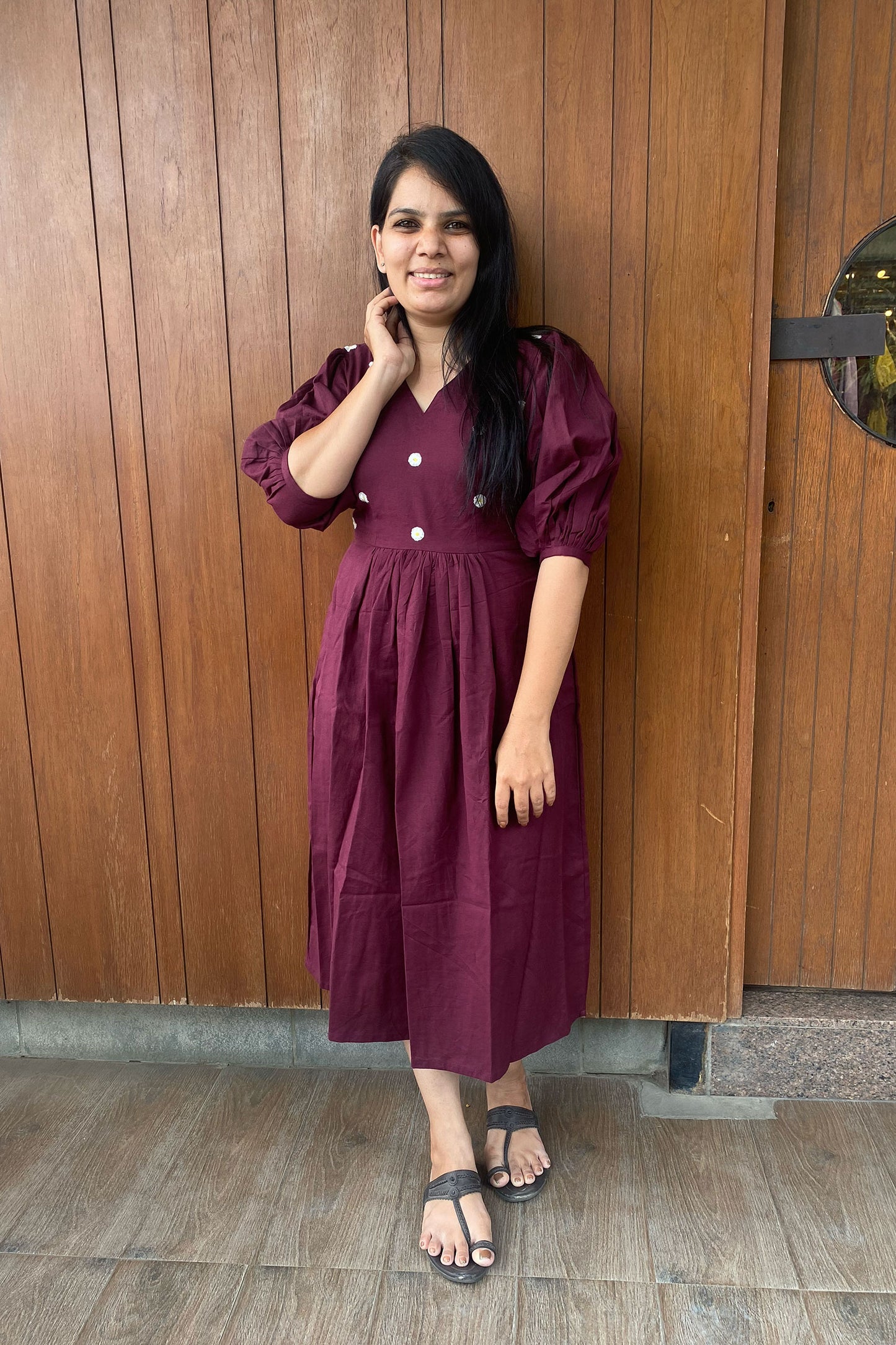 Plum Daisy Embroidered Dress