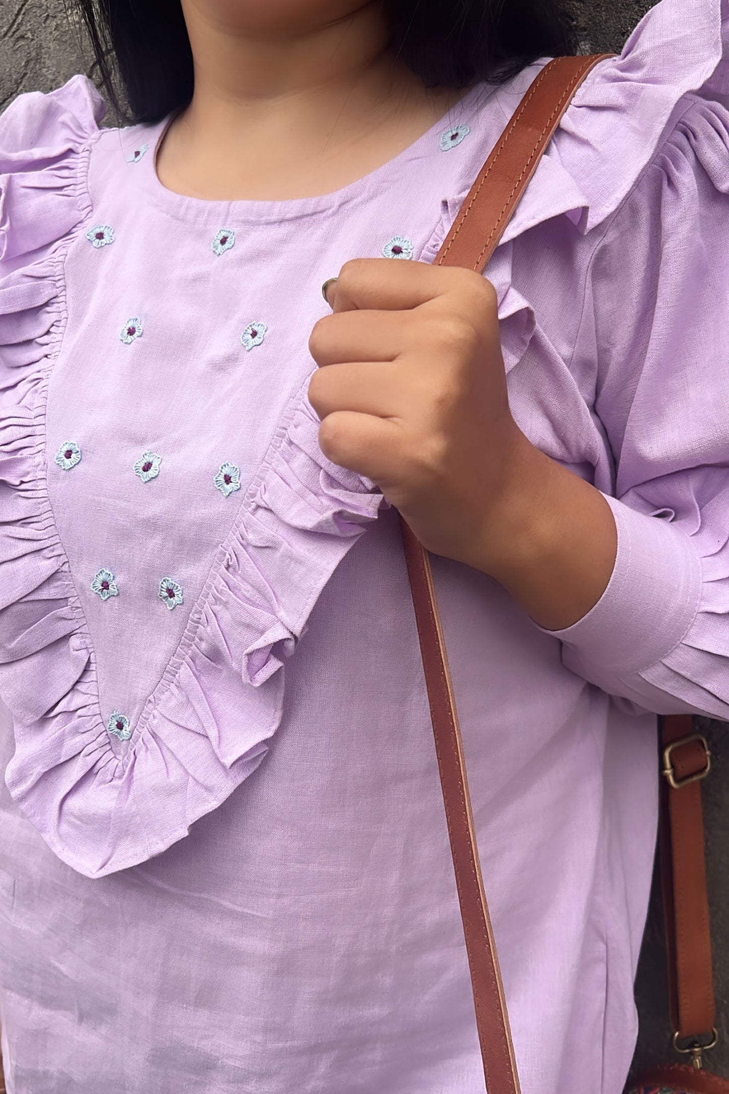 Lilac Frilled Floal Embroidered Dress