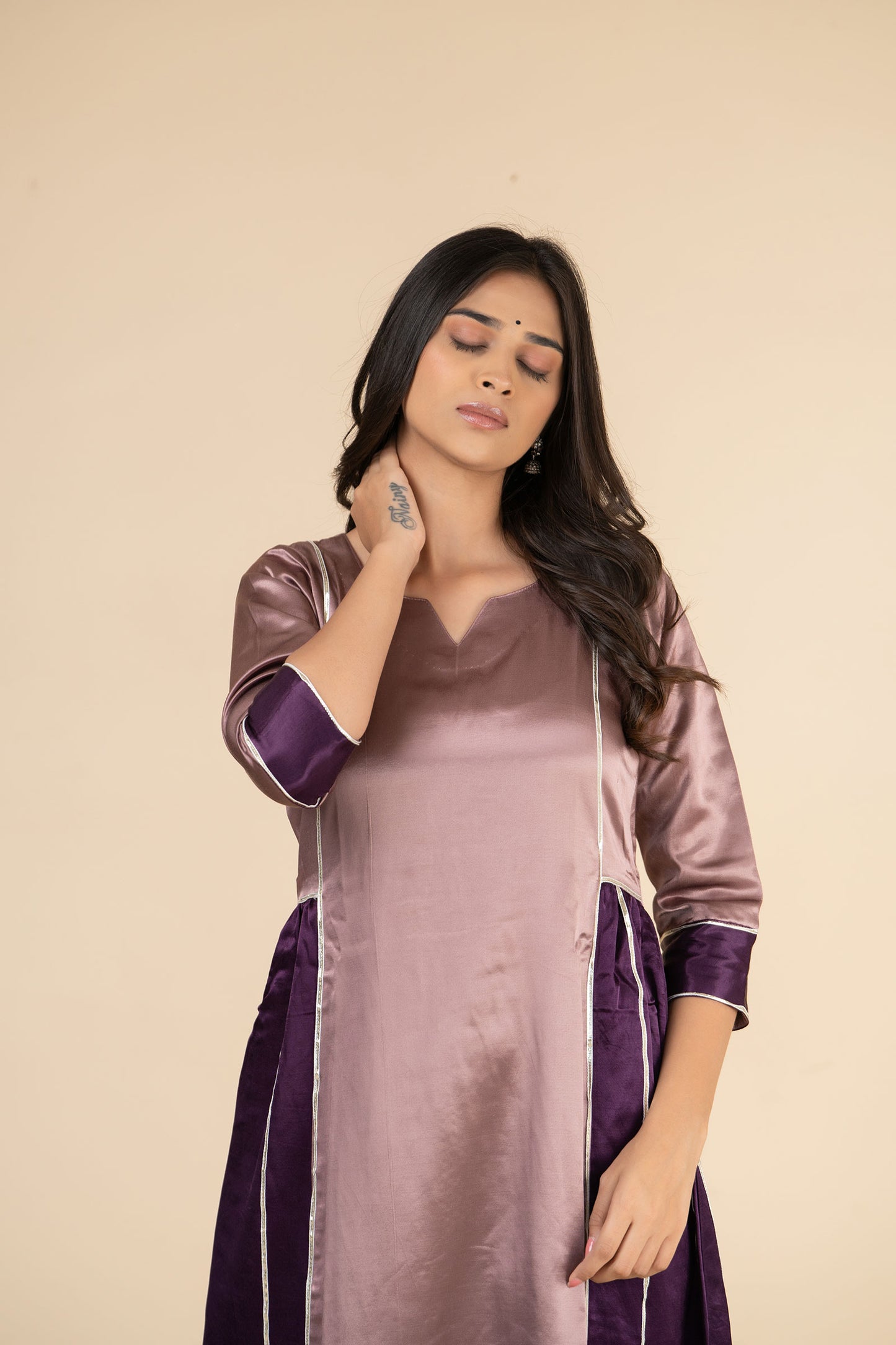 Lavender Side Gathered Kurta Set
