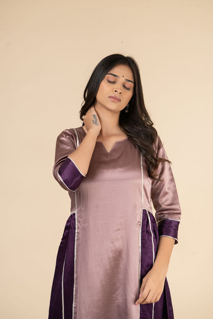 Lavender Side Gathered Kurta Set