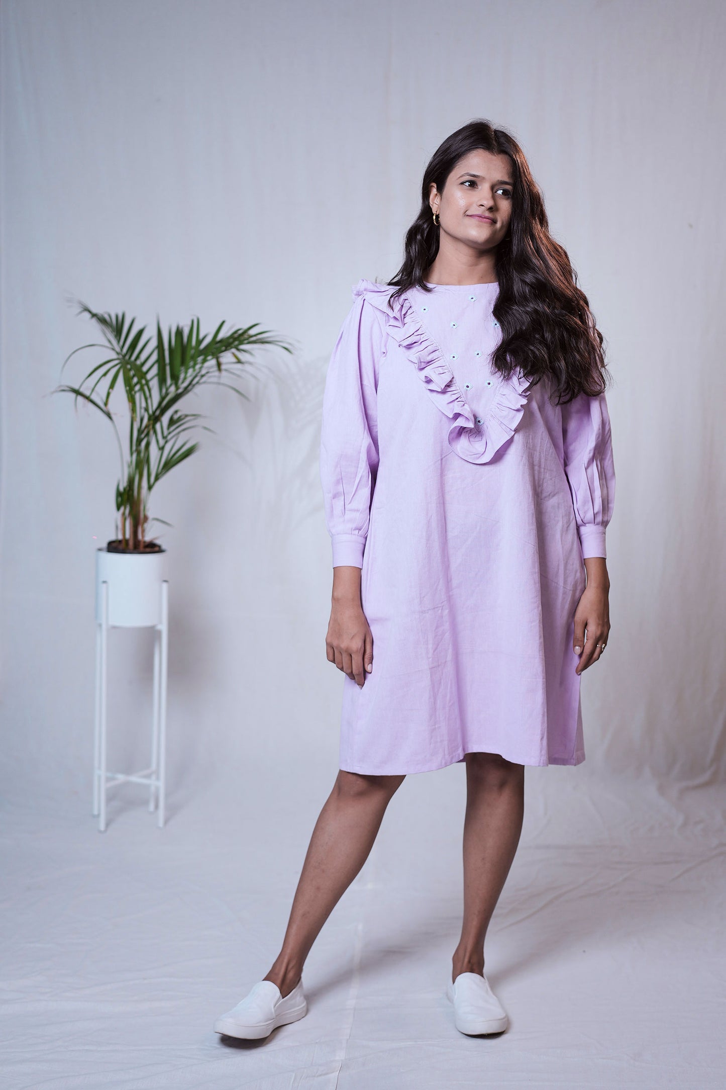 Lilac Frilled Floal Embroidered Dress