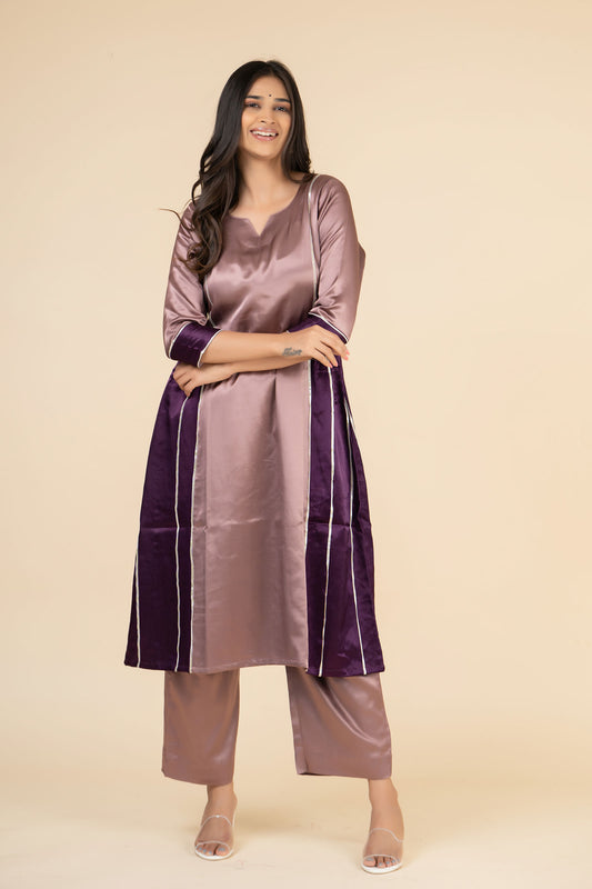 Lavender Side Gathered Kurta Set
