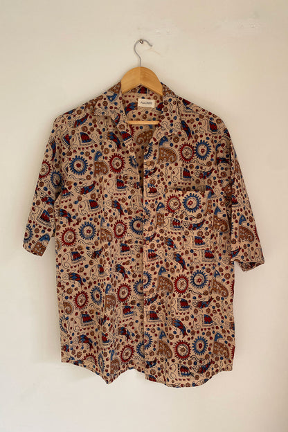 Traditional Elephant Print Collared Shirt