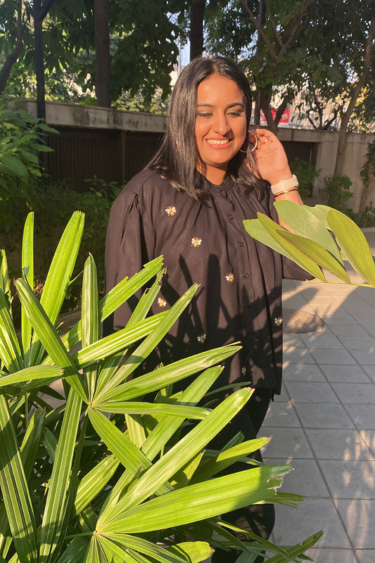 Black Honeybee Embroidered Shirt