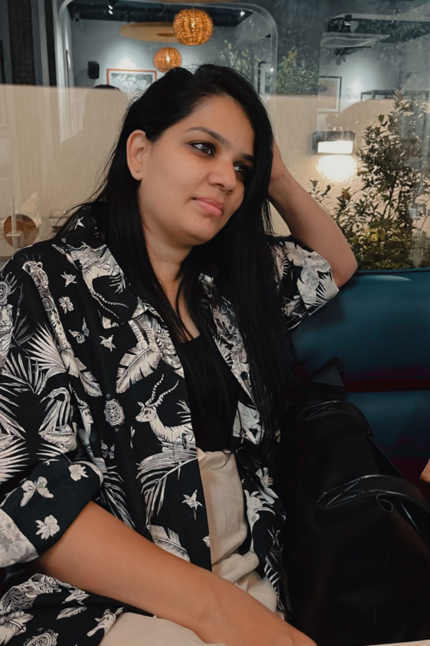 Black Jungle Print Oversized Shirt