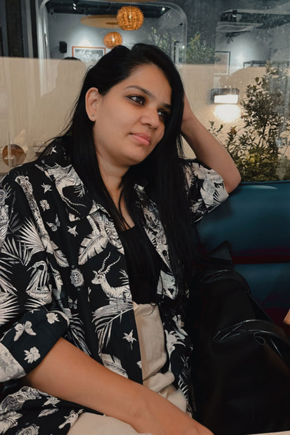 Black Jungle Print Oversized Shirt