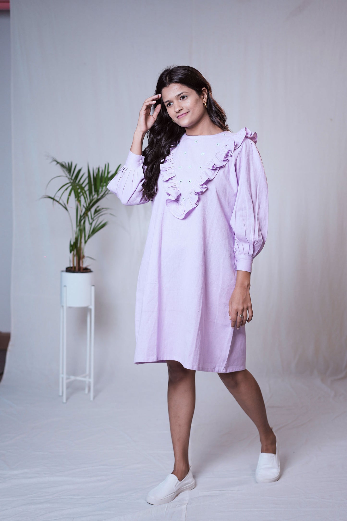 Lilac Frilled Floal Embroidered Dress