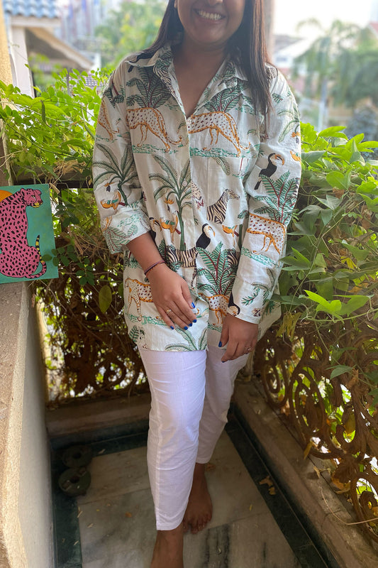 Off White Jungle Print Oversized Shirt