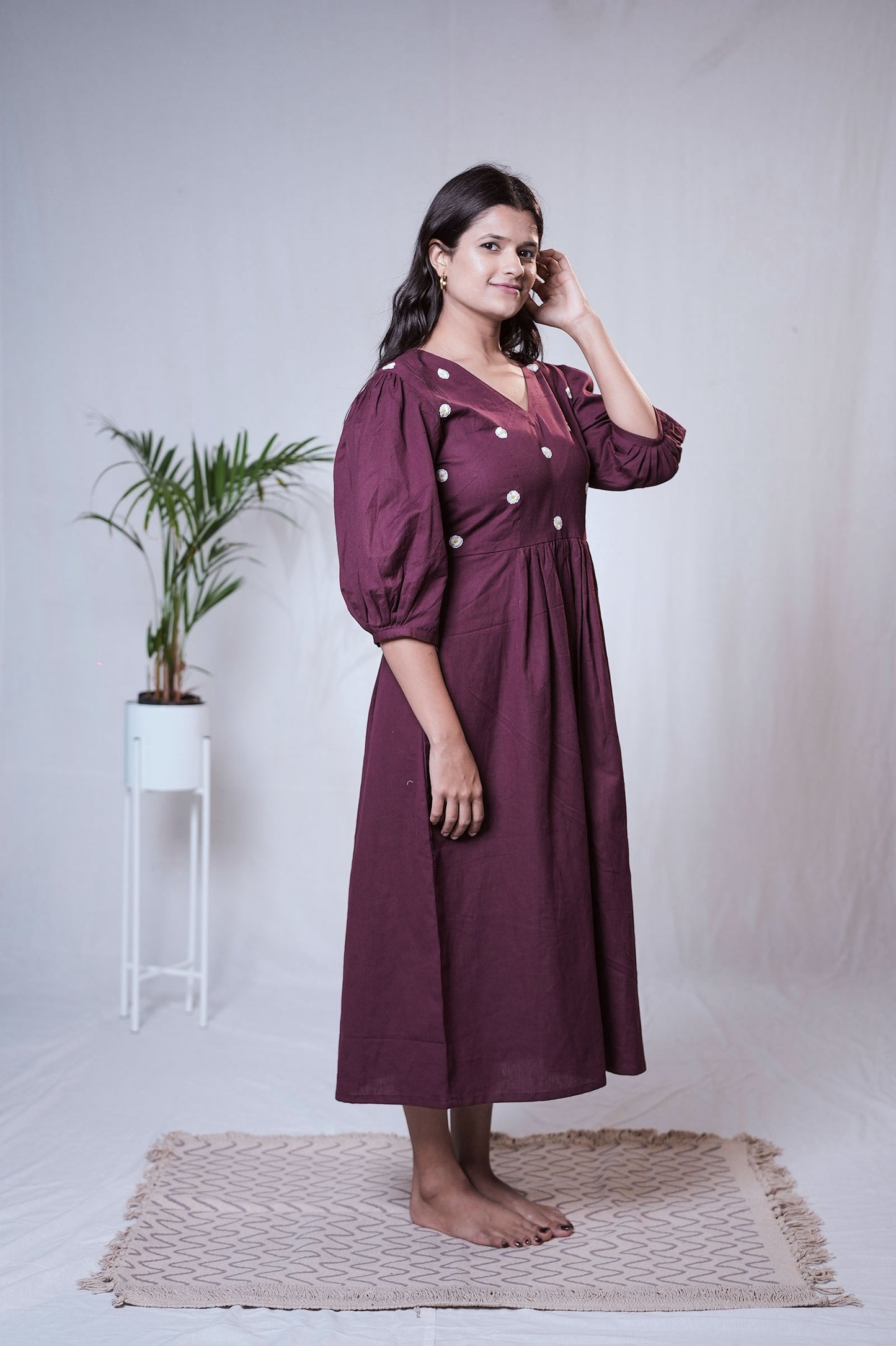 Plum Daisy Embroidered Dress