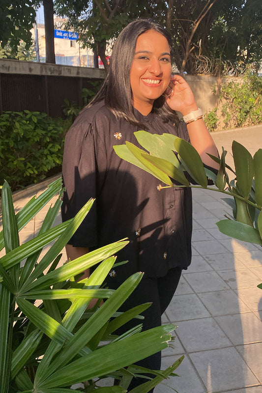 Black Honeybee Embroidered Shirt