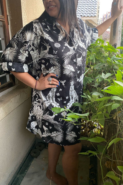 Black Jungle Print Oversized Shirt