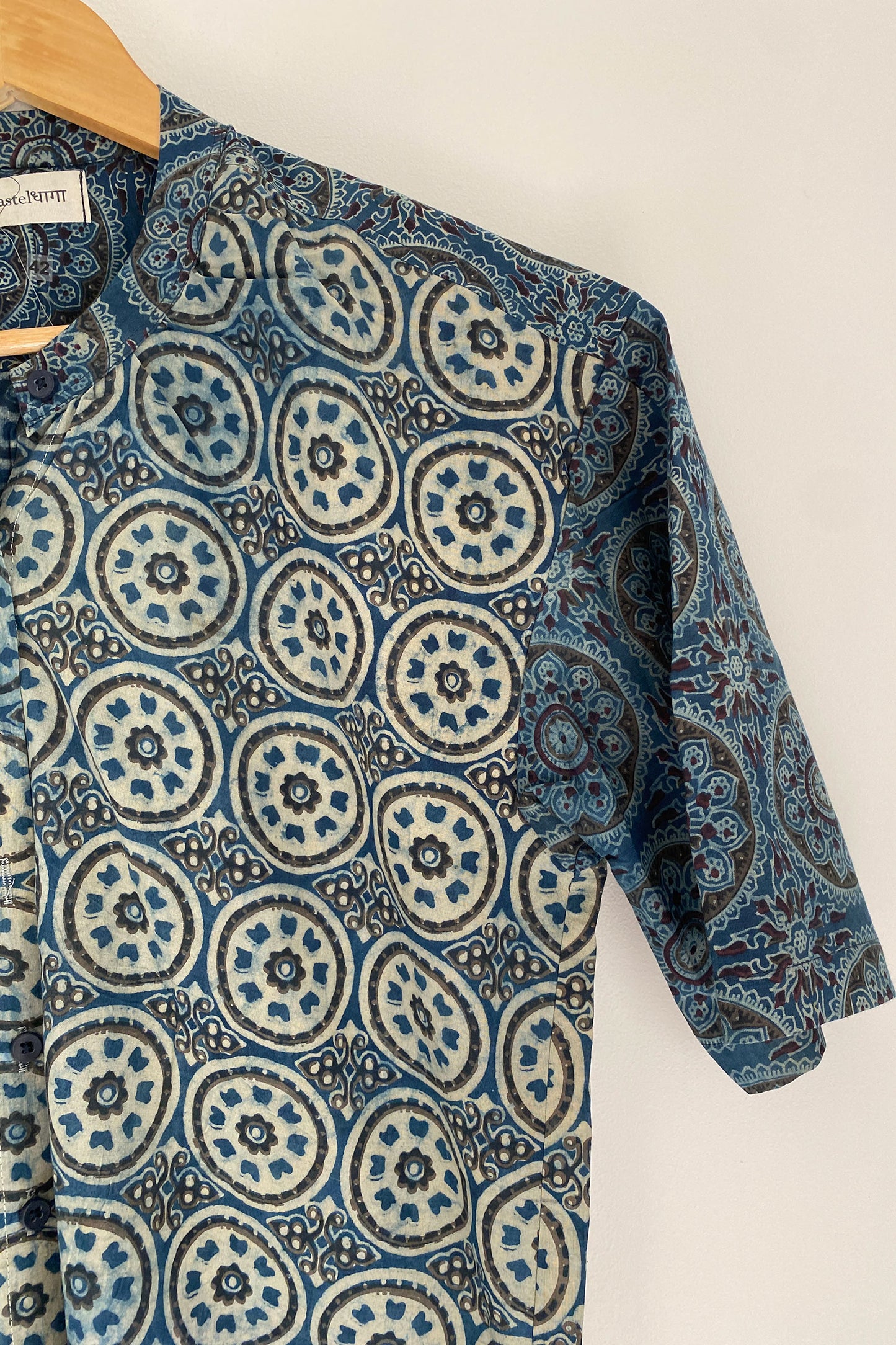 Blue Round Motif Dabu Shirt