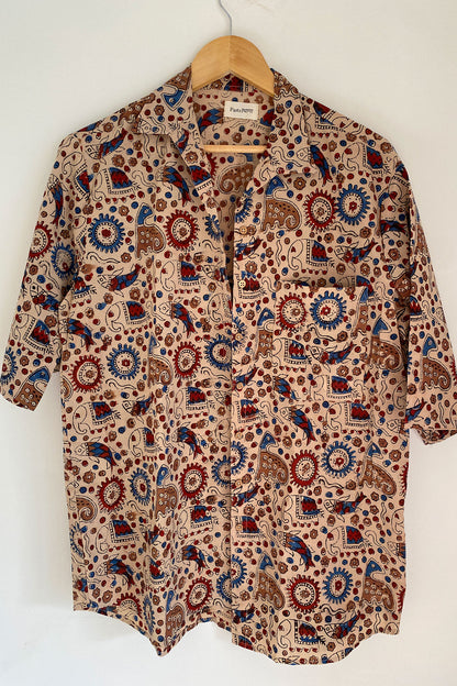 Traditional Elephant Print Collared Shirt