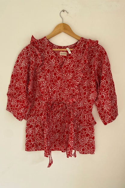 Red Floral Frilled Top