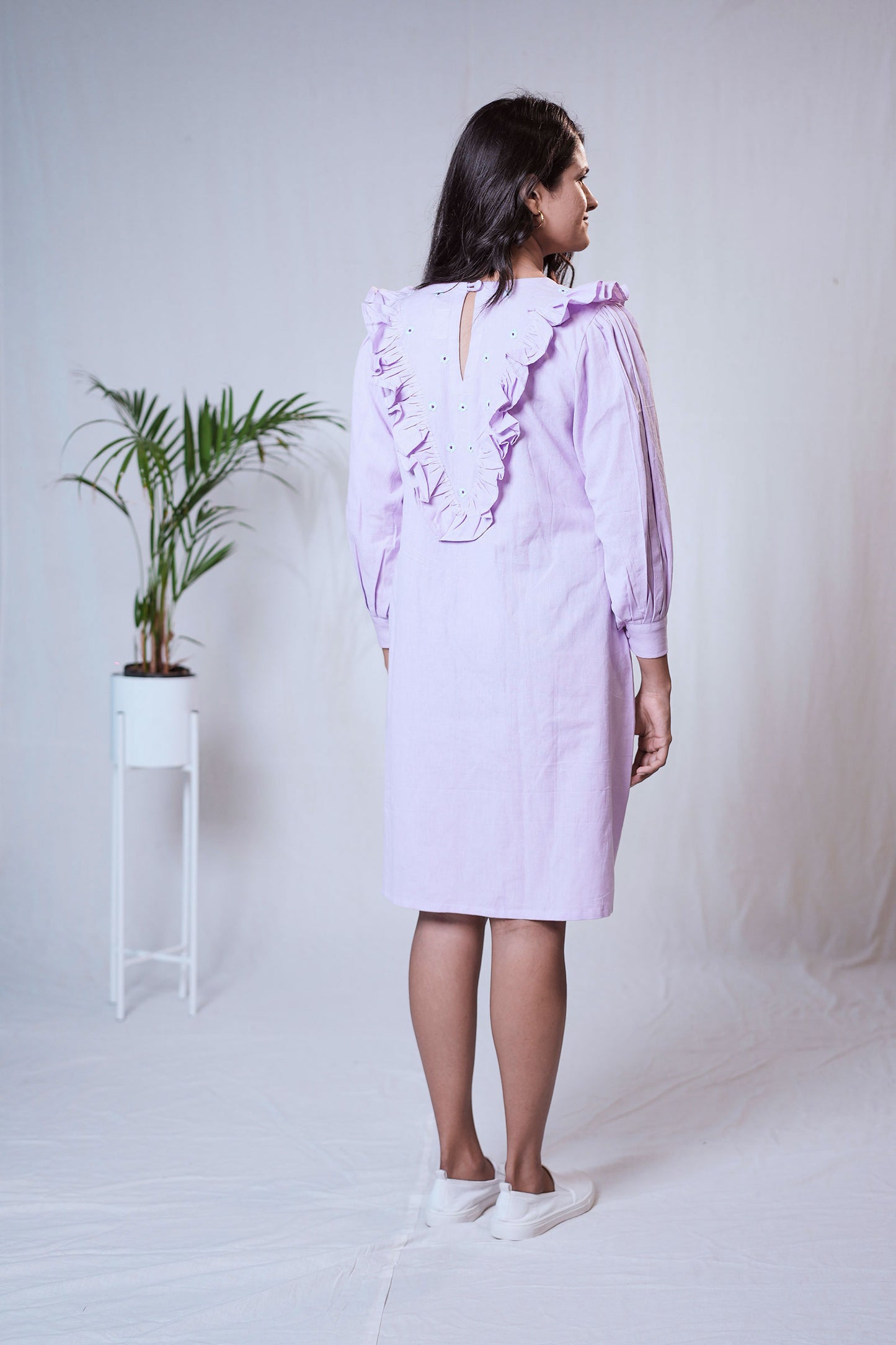 Lilac Frilled Floal Embroidered Dress